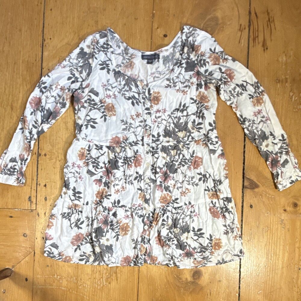 Kendall & Kylie button down shirt-dress White Multicolor Floral Scooped size M